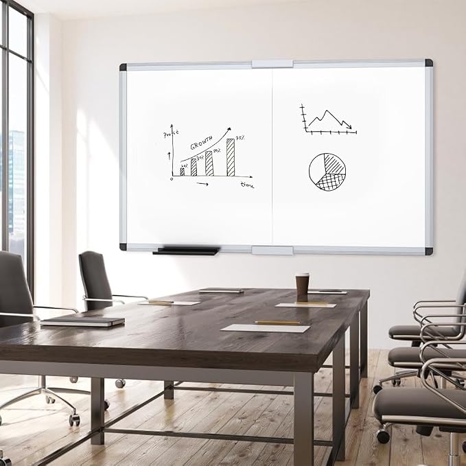 VIZ-PRO Large Magnetic Dry Erase Whiteboard, 72 x 40 Inches, Foldable | Silver Aluminum Frame, Wall-Mounted White Board with Marker Tray for School Office and Home