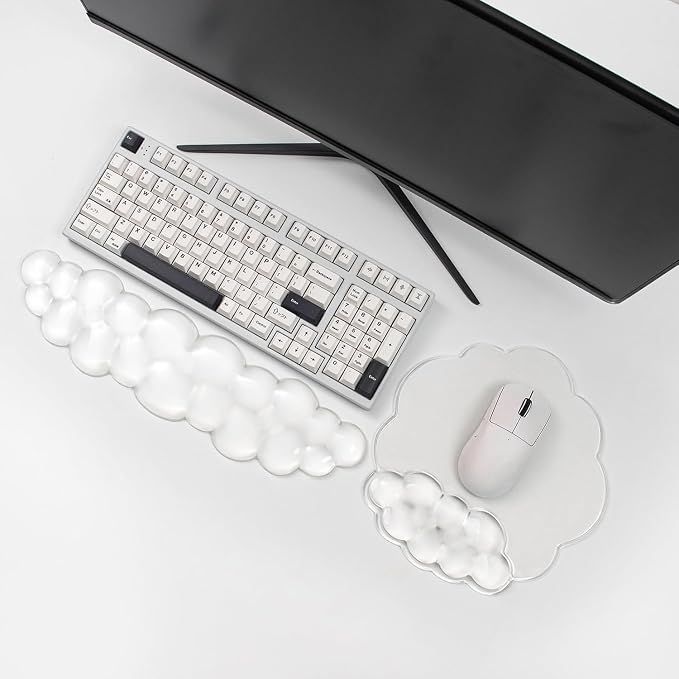 Clear Cloud Wrist Rest and Gel Mouse Pad for Keyboard Ergonomic Wrist Pad | Cooling Comfort Pain & Fatigue Relief Easy to Clean Office Accessories