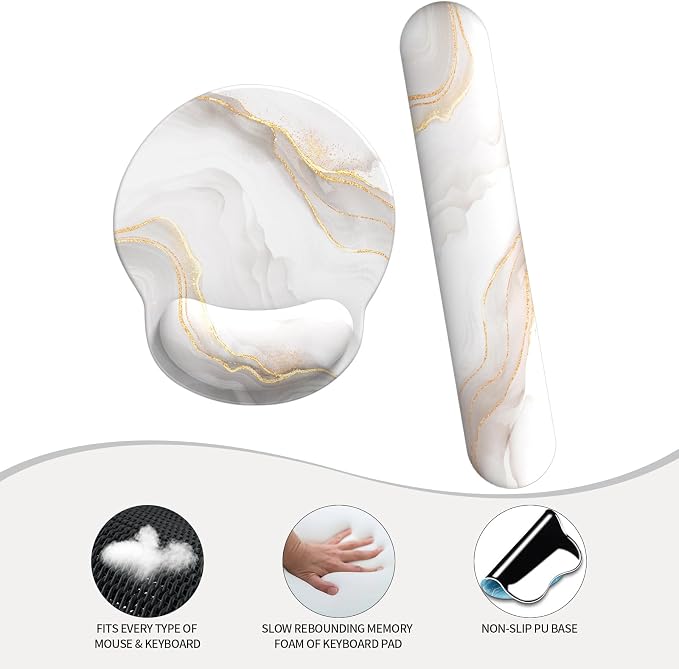Mouse Pad Wrist Support, Ergonomic Memory Foam Keyboard Wrist Pad & Gel Wrist Rest Set for Computer Keyboard for Easy Typing & Pain Relief for Office & Home