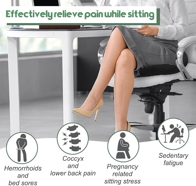 Stuffed Donut Pillow Seat Cushion | for Tailbone and Coccyx Pain, Hemorrhoids, Bed Sores, Pregnancy, Prostate, Surgery Recovery, Sitting Pressure Relief, for Home, Office and Car (Black)