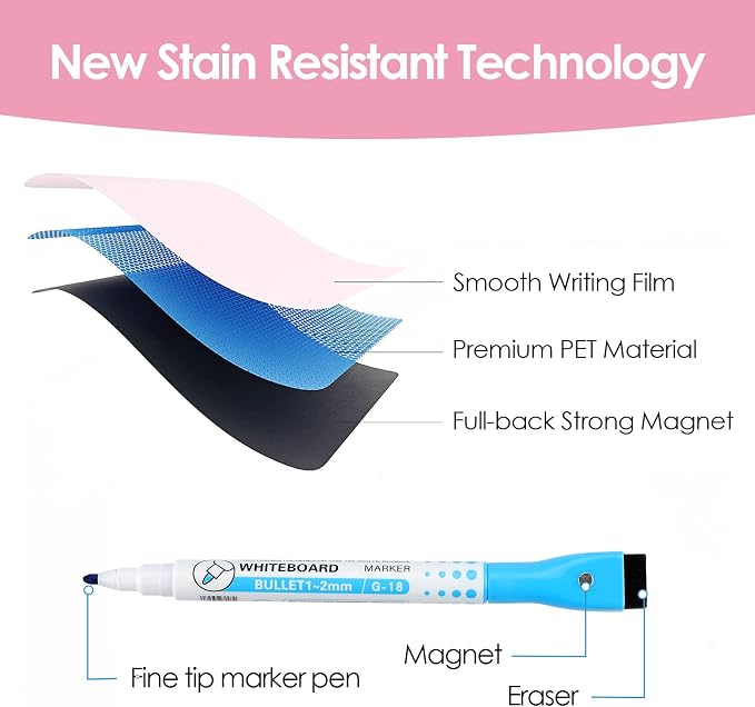 MaxGear Magnetic Pink Whiteboard for Fridge, 12 x 8 Inch, Markers Included