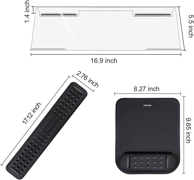 MOSISO Keyboard Stand&Wrist Rest Support for Keyboard &Mouse Pad Set | Ergonomic Massage Wrist Rest Set, Easy Typing Working Acrylic Clear Stand for Office Home, Black