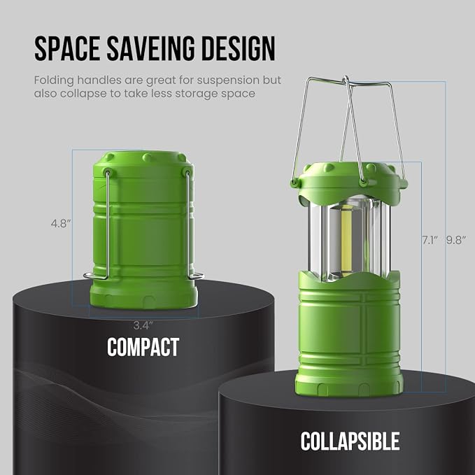 Lichamp LED Camping Lantern, 4 Pack Battery Powered Flashlight for Power Outages, Portable Collapsible Hanging Light Essential for Home, Outdoor, Emergency Lamp Survival Kit Gear for Hurricane, Green