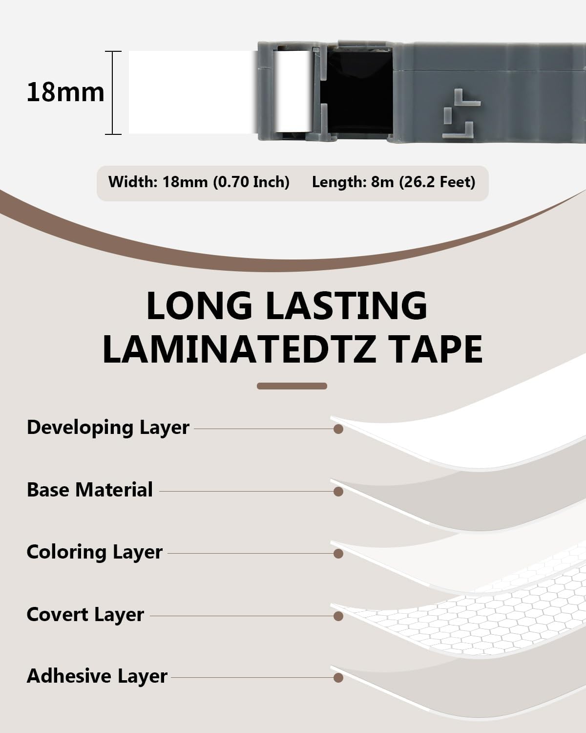 6-Pack Tze 18mm 0.7" Laminated Colored Label Tape Compatible for Brother P Touch Label Tape 3/4 Inch Tze 241 Label Maker Tape for PTD400 PTD610BT PTD410, White/Clear/Red/Blue/Yellow/Green