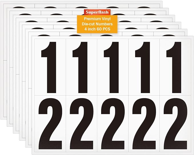 4 inch Self Adhesive Numbers for Mailbox, House Numbers, Reflective Mailbox Number, Trash Cans Number, for Outside, 60 PCS (Black/White)