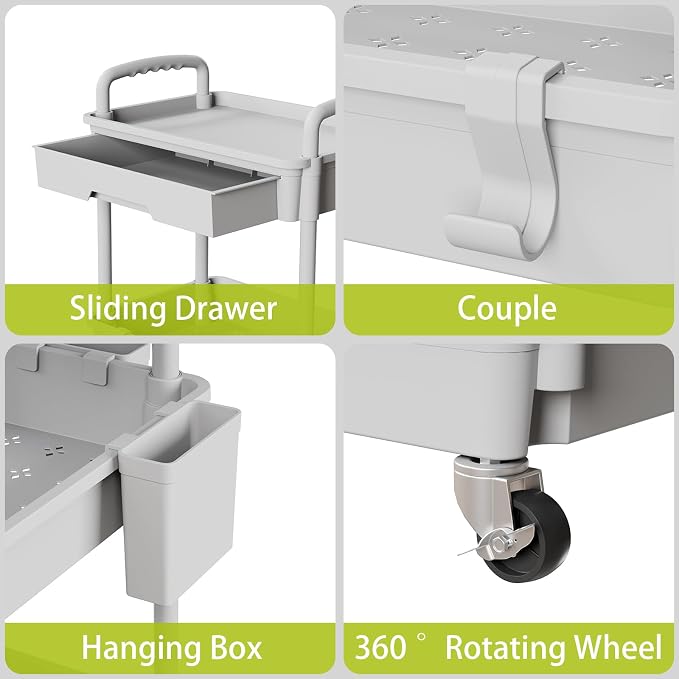 Sorgion 4 Tier Rolling Cart Organizer,Art Craft Diaper Bedside Snack Laundry Room Bathroom Organizer Narrow Thin Slim Rolling Trolley Utility Cart with Wheels for Kitchen,Office(Grey)
