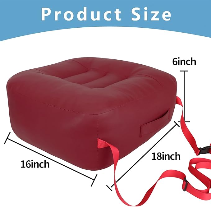 YOUFI Leather Seat Cushion Extra-Thick Booster for Office Chair to Rise Height - Full Filling for Support - with Breathable Cover, Handle and Buckle - Relieves Back Pain – 18"x16"x6" (Red)