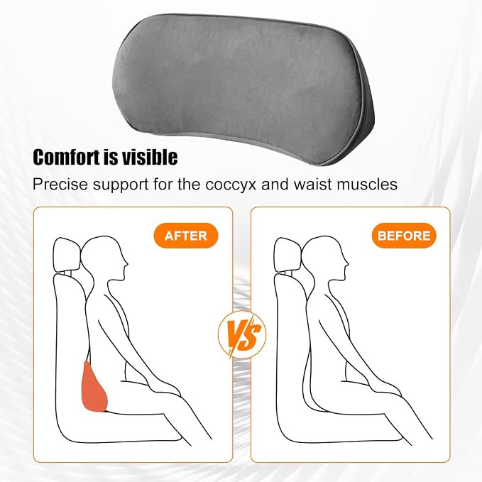 Zpana Car Lumbar Support Pillow, Memory Foam Back Cushion, Dark Gray | Memory Foam Lumbar Support Pillow, Lower Back Pain Relief & Sciatica, Comfortable Driver Seat Pad, Universal Seat Cushion