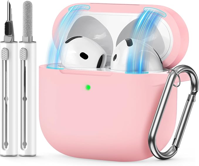 for AirPods 4 Case 2024 with Cleaner Kit & Keychain-Magnetic Pink | Silicone Protective Cover for Apple AirPods 4th Generation Case,for Women Men,One-Piece Design,Shockproof,Dust Proof,Magnetic