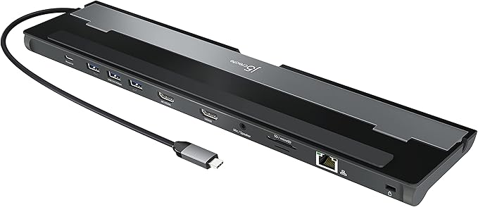 j5create USB-C Dual HDMI Docking Station (10-in-1), 4K + 1080p Dual HDMI Display, 5Gbps USB-A x3, SD Card Reader, PD 100W, RJ45 Ethernet, Combo Audio Jack, for MacBook and Windows Laptop (JCD542)