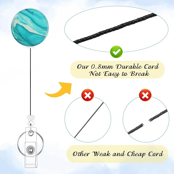 BESARME 3 Pack Badge Reels Retractable Badge Clip with Key Ring Retractable Badge Holders for Office Worker Teacher Nurse Student（Marble）