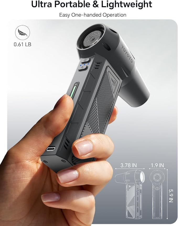 Compressed Air Duster, 300000RPM Powerful Electric Air Duster Rechargeable with LED Light and Brushless Motor, 4-Gear Cordless Mini Air Blower for Keyboard, Computers, Car, Outdoors (Silver Gray)