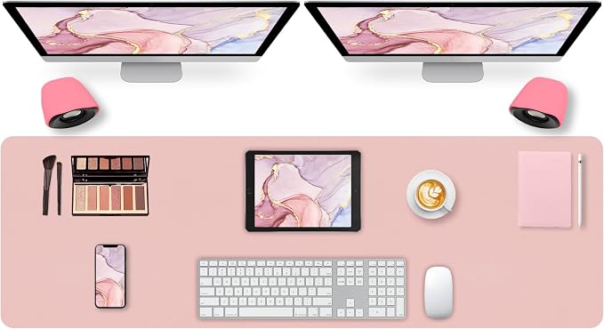 Leather Desk Pad Mat, Large Pink Desk Mat, 47.2" x 16.9" | Non-slip and Waterproof Computer Mat, Desk Protector for Office/Home, Desk Accessories for Women