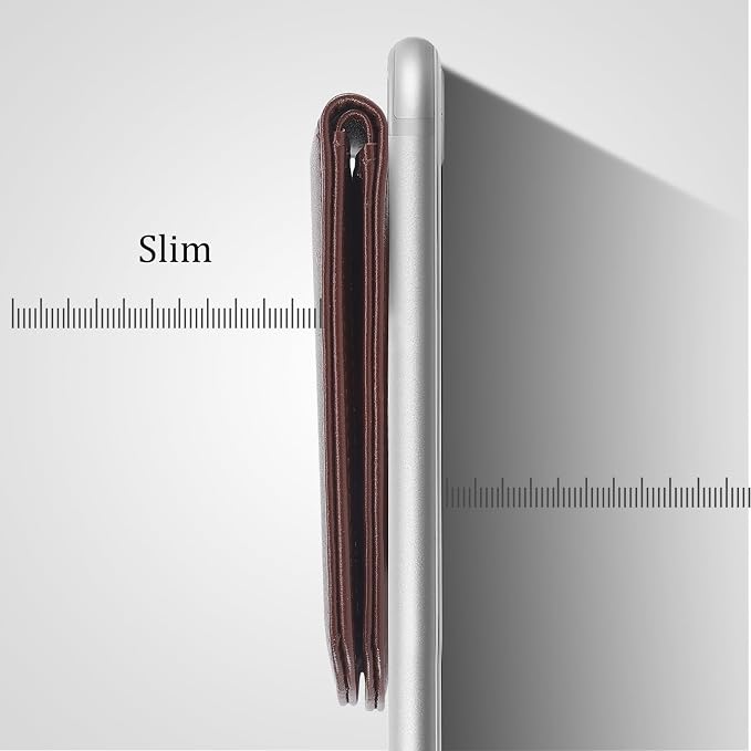 Polare Slim Curve Front Pocket RFID Blocking Italian Real Leather Bifold Wallet for Men (Coffee)