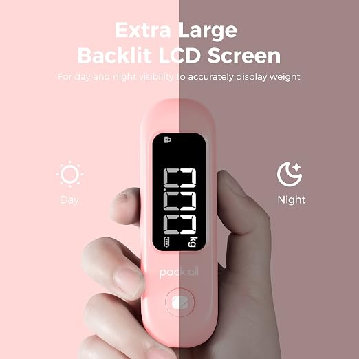 pack all Digital Luggage Scale for Travel, 110Lbs Capacity, 0.1Lb Precision | Handheld, Backlit LCD Display, Lb/Kg/Oz Conversion, Tare Function, Battery Included, Pink