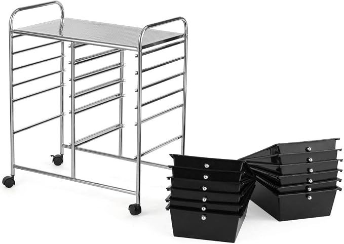 12 Drawer Rolling Storage Cart, Craft Cart Organizer on Wheels w/Metal Frame, Large Capacity & Smooth Drawer, Rolling Cart w/Drawers for Classroom, Office