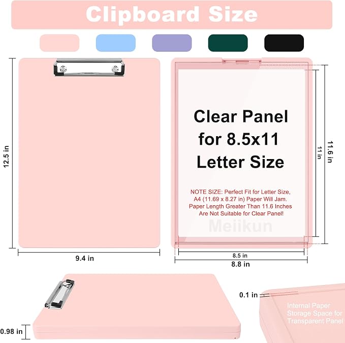 Meiikun Clipboard with Storage, Plastic Clip Boards 8.5x11 Folder with Clear Panel for Dry Erase Quick Reference, Clip Board Storage Clipboards Case for Teacher School Office Supplies (Dusty Pink)