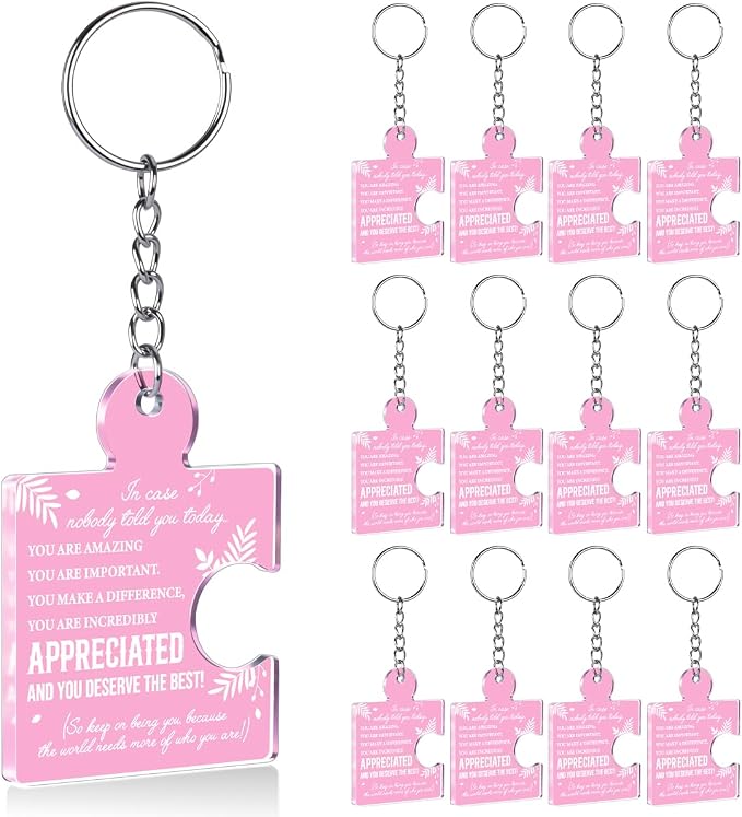 Team Appreciation Gifts Bulk Thank You Keychains for Coworkers | Gift Set for Employee, Staff, Teachers, Teamwork Puzzle Piece Keyring, Acrylic