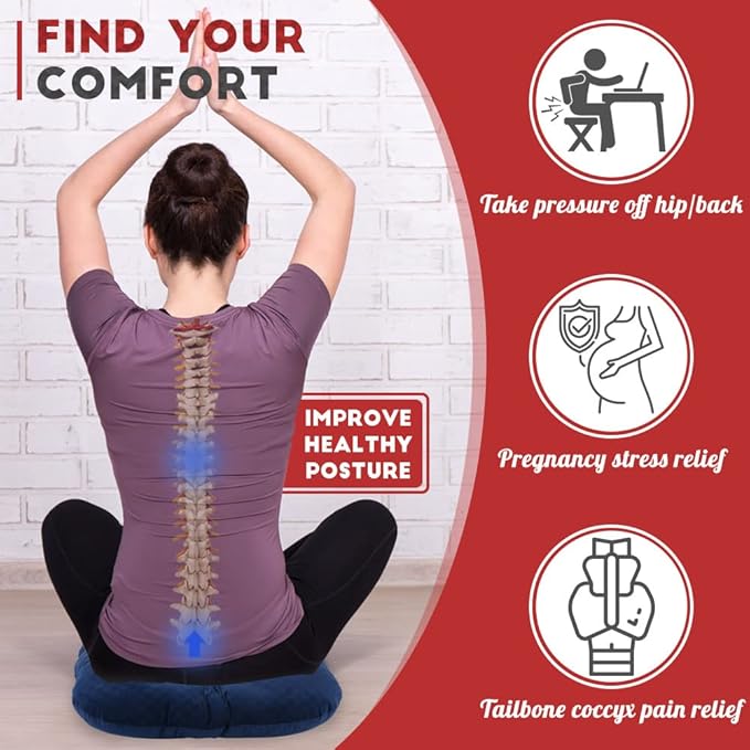 Stuffed Donut Pillow Seat Cushion | for Tailbone and Coccyx Pain, Hemorrhoids, Bed Sores, Pregnancy, Prostate, Surgery Recovery, Sitting Pressure Relief, for Home, Office and Car (Dark Blue)