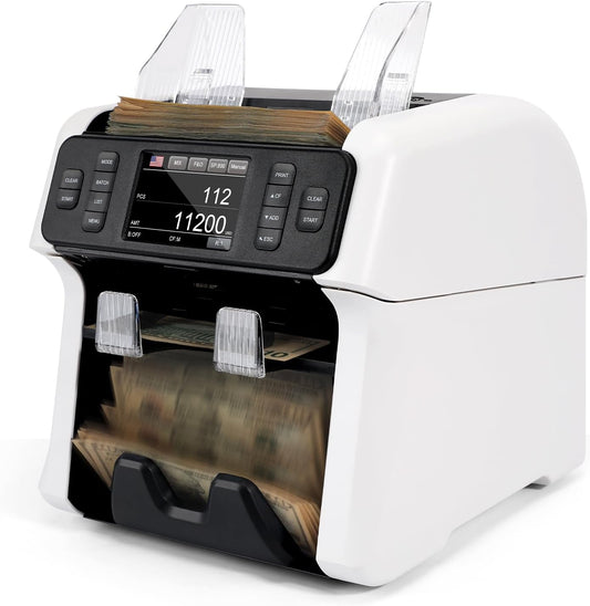 NUCOUN Mixed Denomination Money Counter Machine,Mixed Value Bill Counter and Sorter,with Reject Pocket,Multi Currency Note Counter,Counterfeit Detection 2 CIS/UV/MG/IR,4 inch Touch Screen,SN Record
