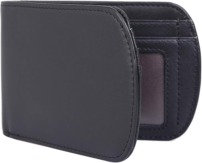 Polare Slim Curve Front Pocket RFID Blocking Italian Real Leather Bifold Wallet for Men (Black)