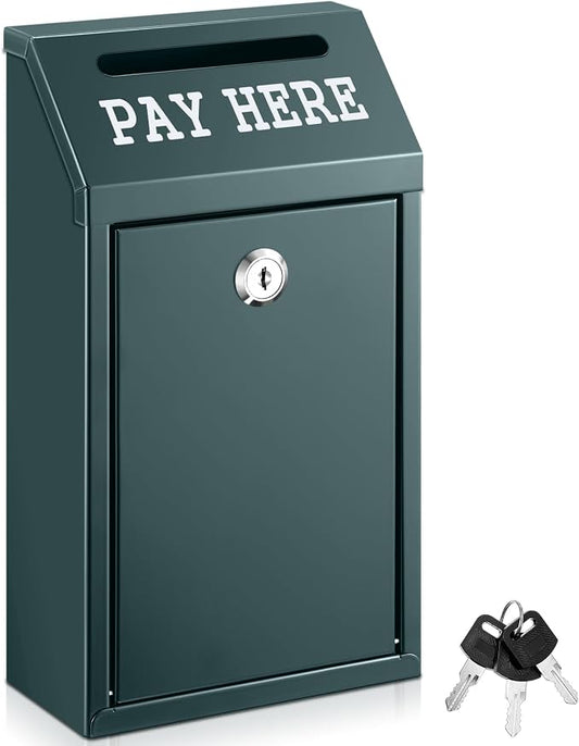 Yaocom Safe Metal Cash Box for Farm Stand – Money Drop and Secure Donation Collection, Wall Mount Lockable Unit with Pre Drilled Holes for Outdoor Self Serve(Dark Green,10.2 x 5.7 x 2.8 Inch)