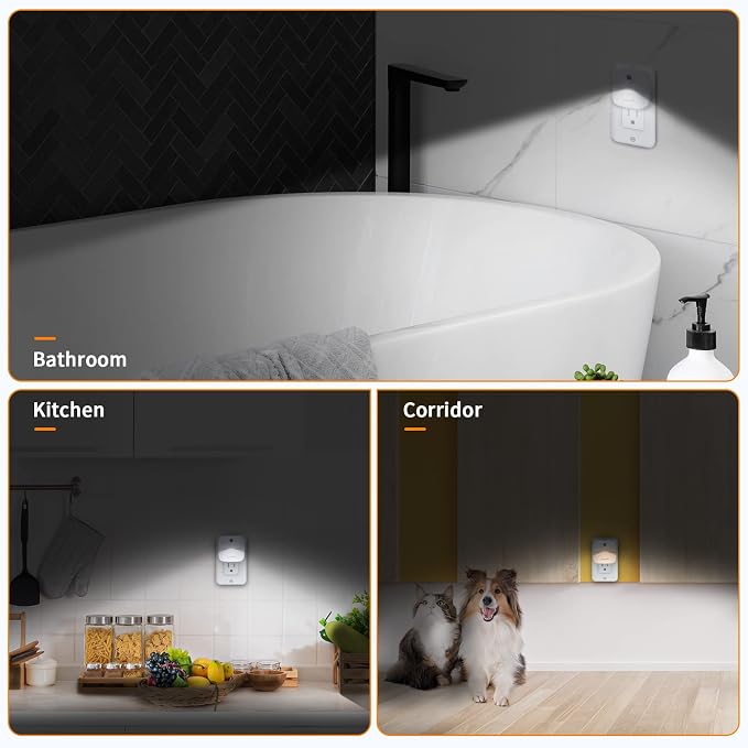 LuxLumin LED Night Lights Plug into Wall with Dusk-to-Dawn Sensor, Automatically Turn on and Off,Night Light for Kids,Bedroom,Bathroom,Stairs, White, 6 Packs