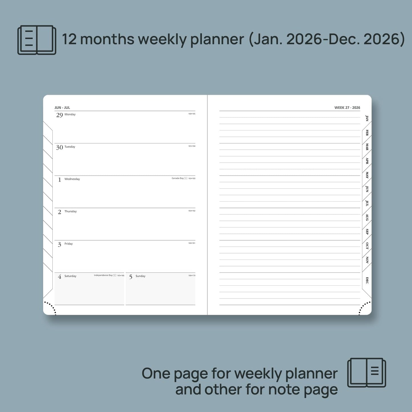 POPRUN Weekly Planner 2026 (Medium 6.5" x 8.5") Calendar 12 Months Notebook with Horizontal Layout, Leather Soft Cover, Monthly Tabs, Inner Pocket, 100GSM Thick Paper, Pen Holder - Claret