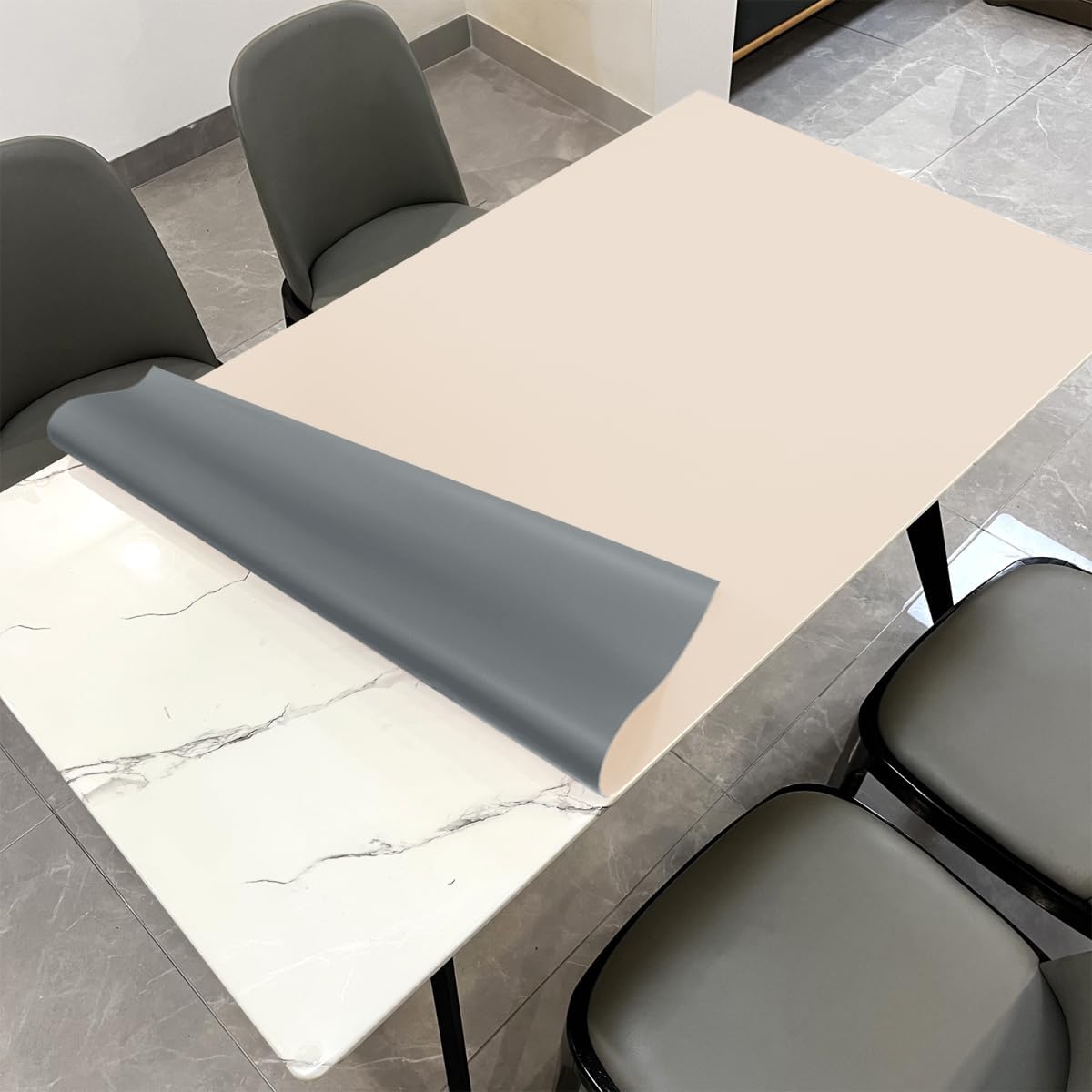 Leather Table Pad,1.8mm Thick,40x66 Inch,Table Pads for Dining Room Table Rectangular,Table Protector for Dining Room Table,Dining Table Cover Protector(Off White+Light Gray,40x66)