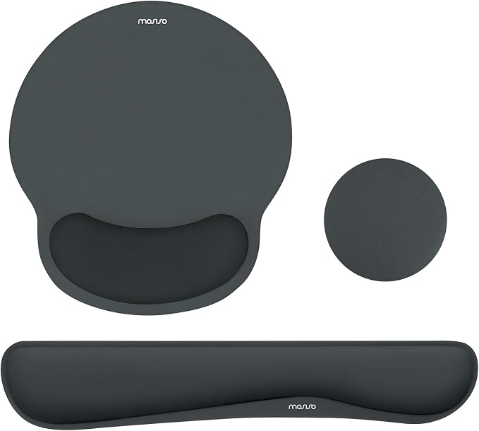 MOSISO Wrist Rest Support for Mouse Pad&Keyboard Set, Slate Gray | Streamline Ergonomic Mousepad&Coaster Non-Slip Base Home/Office Pain Relief&Easy Typing Pad with Soft Cloth&Silicone Lining
