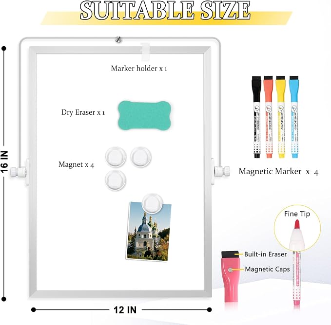 Double-Sided Magnetic White Board with Stand, 16" x 12" | Dry Erase Board with Stand, Desktop Whiteboard Easel , Portable Small White board dry erase for Drawing, Office, Home