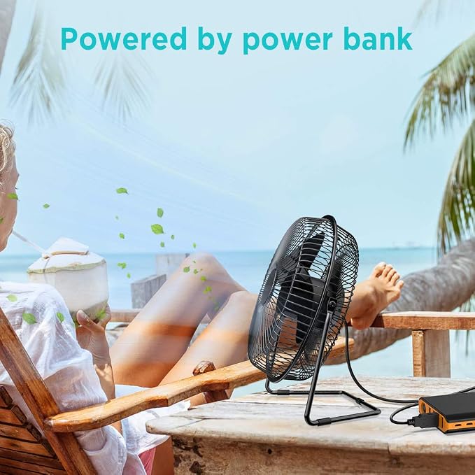 EasyAcc 9 Inch USB Desk Fan Ultra-quiet USB Powered 360° Rotation Desktop Fan with Metal Frame, Portable Personal Cooling Fan with 2 Speed for Home Office (USB POWERED ONLY)