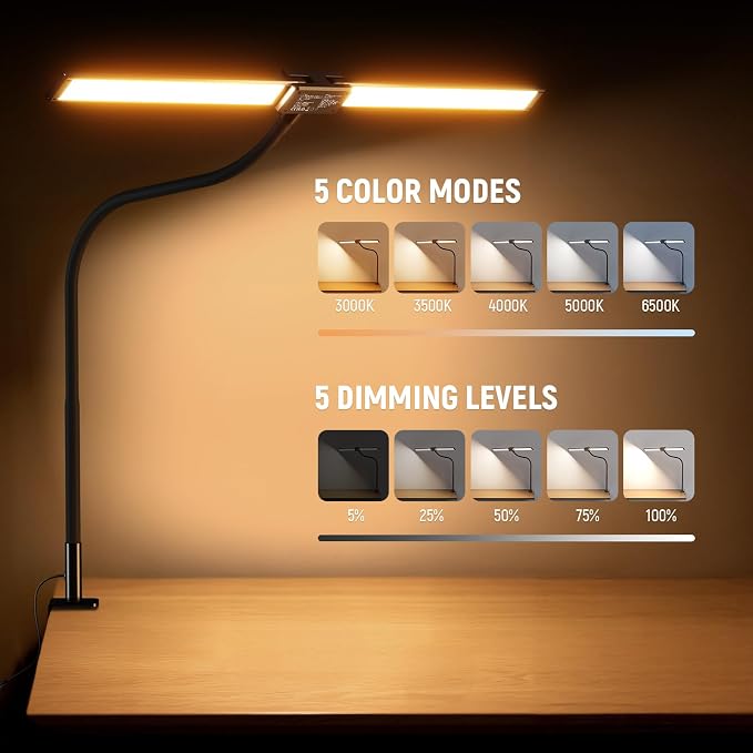 NEEWER Entry Level Version 32" LED Light with Clamp for Desk Home Office Dorm Designer Drafting, 20W Dual Computer Monitor Architect Lamp Bar, Flexible Overhead 2200lux/Remote/5 Modes CRI80+, N21