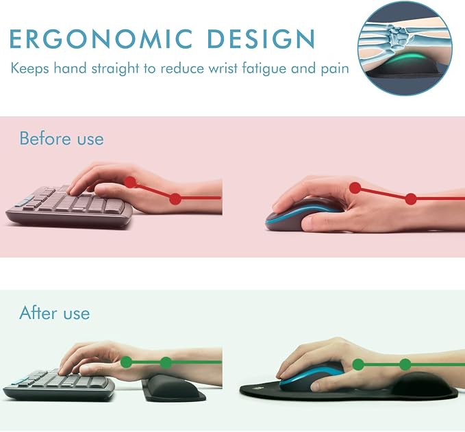 VAGAU Premium Keyboard Wrist Rest and Mouse Pad Wrist Support for 2 Pack | Ergonomic Memory Foam Set for Office, Laptop, Mac, Computer and Gaming, Comfortable Typing &Wrist Pain Relief
