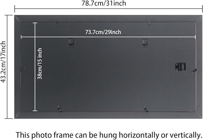 15x29 inch Picture Frame Solid Wood Black Panoramic Photo Frame,Suitable for Poster/Painting/Group Photo/Puzzle (A23B1529)