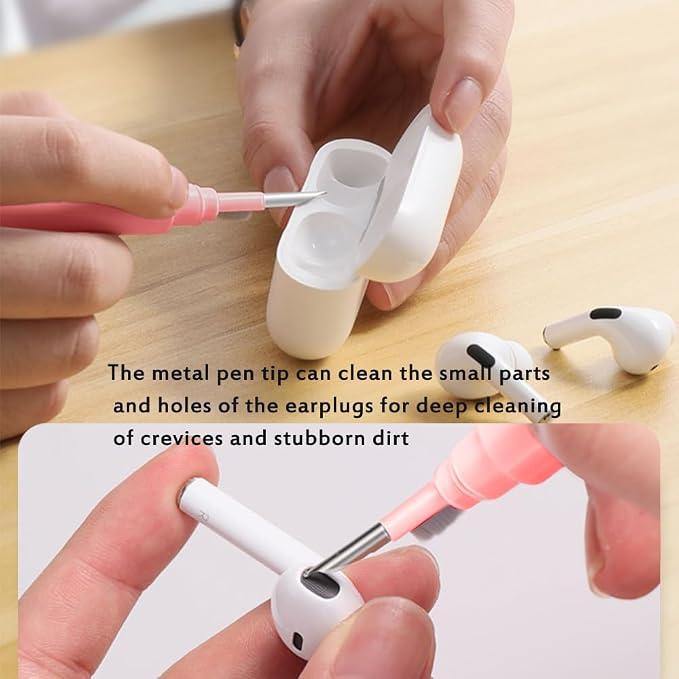 Cleaner Kit for Airpods,Earbuds Cleaning kit for Airpods Pro 1 2 3, Multi-Function Cleaning Tool with Brush Flocking Sponge for Wireless Earphones Bluetooth Headphones Case Camera and Phone (Pink)