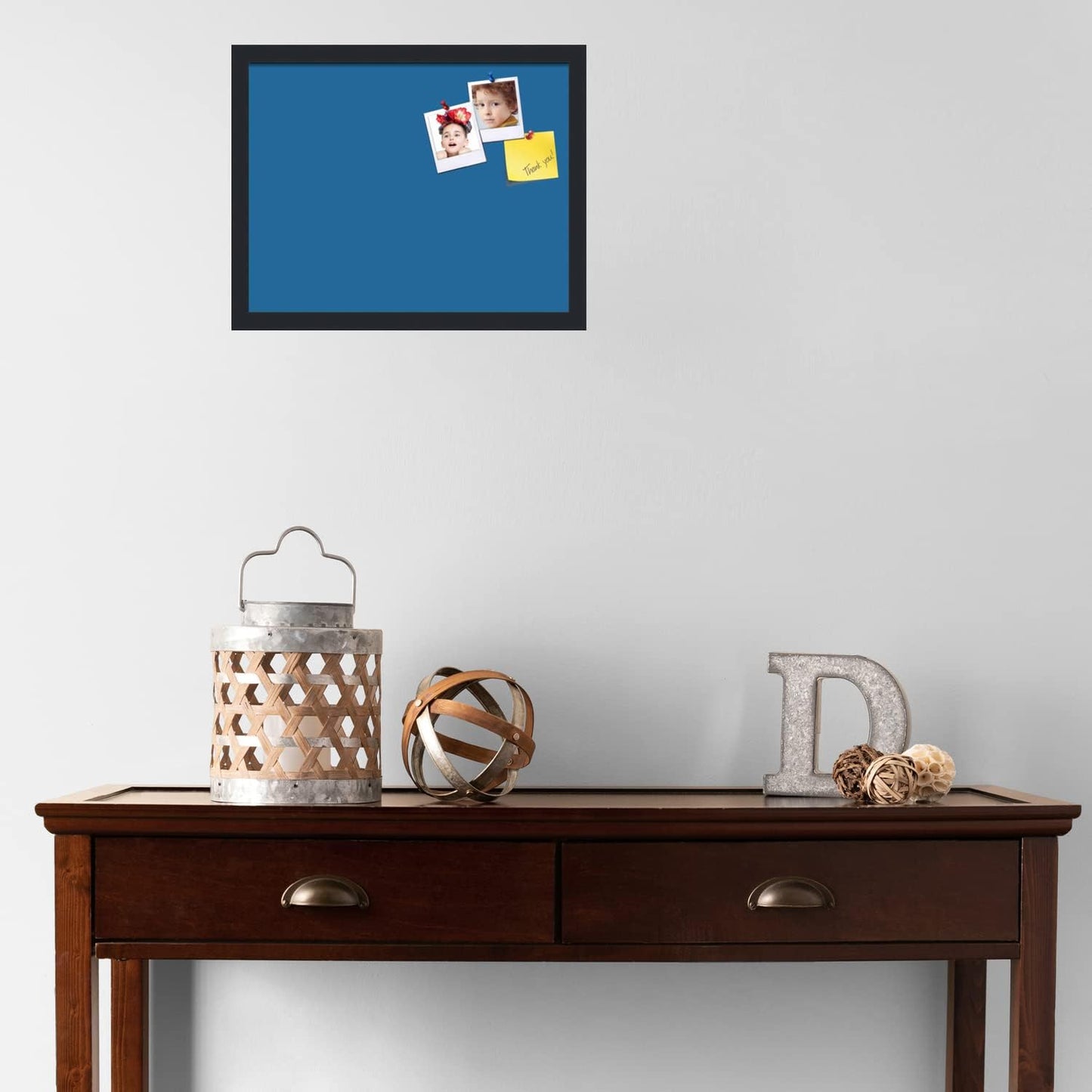 PinPix 18x14 Inch Cork Bulletin Board. This Decorative Framed Pin Board Comes with Navy Pastel Design and a Satin Black Frame. Ideal for Home Office Decor or Message Board (PinPix-1811)