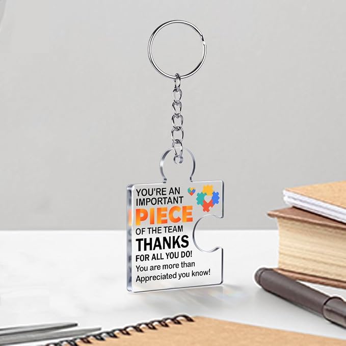 Team Appreciation Gifts Bulk Thank You Keychains for Coworkers | Gift Set for Employee, Staff, Teachers, Teamwork Puzzle Piece Keyring, Acrylic