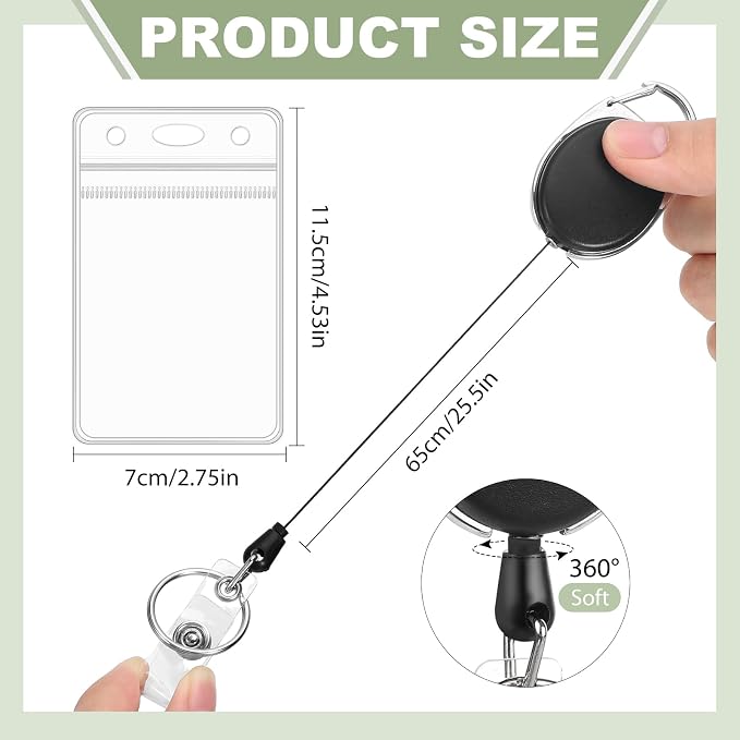 5 Pack ID Badge Holder with Badge Reels Retractable Clip Heavy Duty Vertical Clear ID Card Badge Holders for Work Office Student Nurse