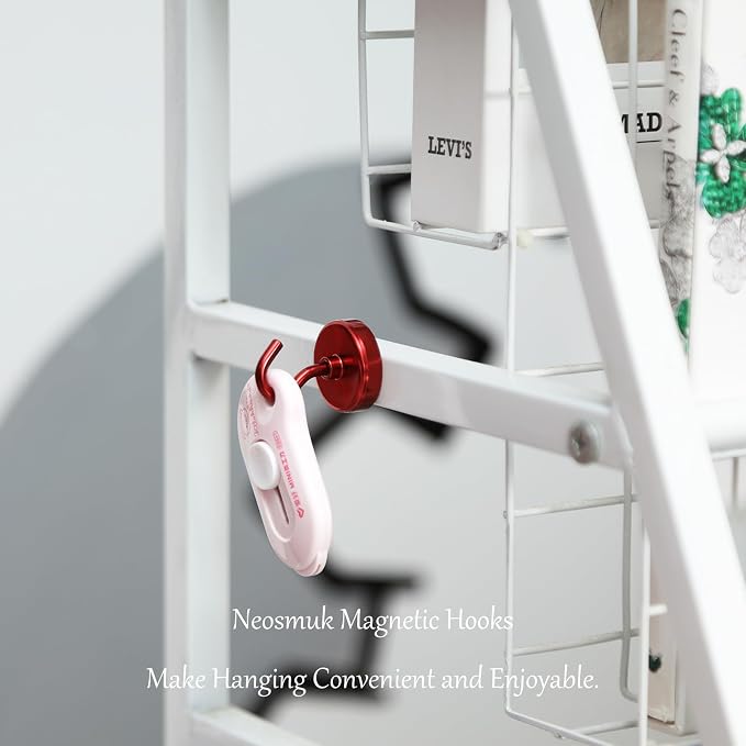 Neosmuk Magnetic Hooks, Heavy Duty 85lb+ Strong Magnet Hook for Cruise Cabins, Cruise Essentials 2026 for Hanging, Metal Wall Refrigerator Hangers (Red, 10 Pack)