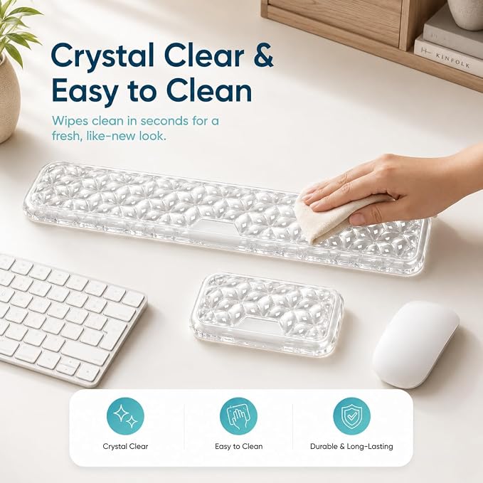 Ergonomic Gel Keyboard Wrist Rest Set, Soft Gel Palm Rest for Keyboard and Mouse, Clear Wrist Support Pad for Typing and Gaming Pain Relief, Non-Slip Base for Computer Laptop (Rectangular)