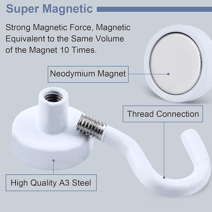 DIYMAG Magnetic Garage Hooks 6 Pack 30lbs 2026 Cruise Cabin Ship Essentials N52 Hook Heavy Duty Strong Magnets Fridge for Classroom Wall Mount Kitchen Grills White | Strong Neodymium Rare Earth Magnets, for Kitchen, Classroom, Beach, Cruise Cabins, Ref...