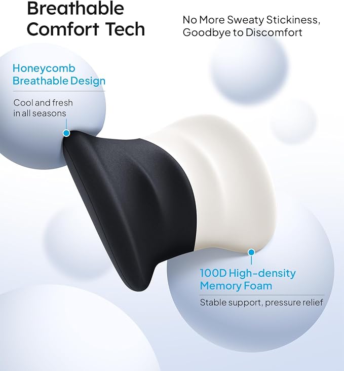 Wigoo Lumbar Support Pillow for Car-Office Chair, Black 2-Pack | Memory Foam| Ergonomic| Universal Fit