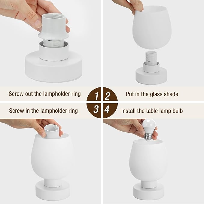 Seealle Small Touch Table Lamp for Nightstand, 3 Way Dimmable Bedside Lamp | White Glass Shade, Bedroom, Living Room, Night Stands, Small Spaces, LED Bulb Included, Gift Choice