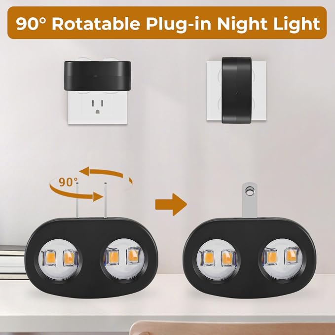 4 Pack LED Plug-in Wall Night Light, 100 Lumens Soft White 3000K, Auto On/Off Dusk to Dawn Sensor, Adjustable Swivel Head for Indoor – Ideal for Hallway, Bathroom, Stairs, Bedroom, Kitchen