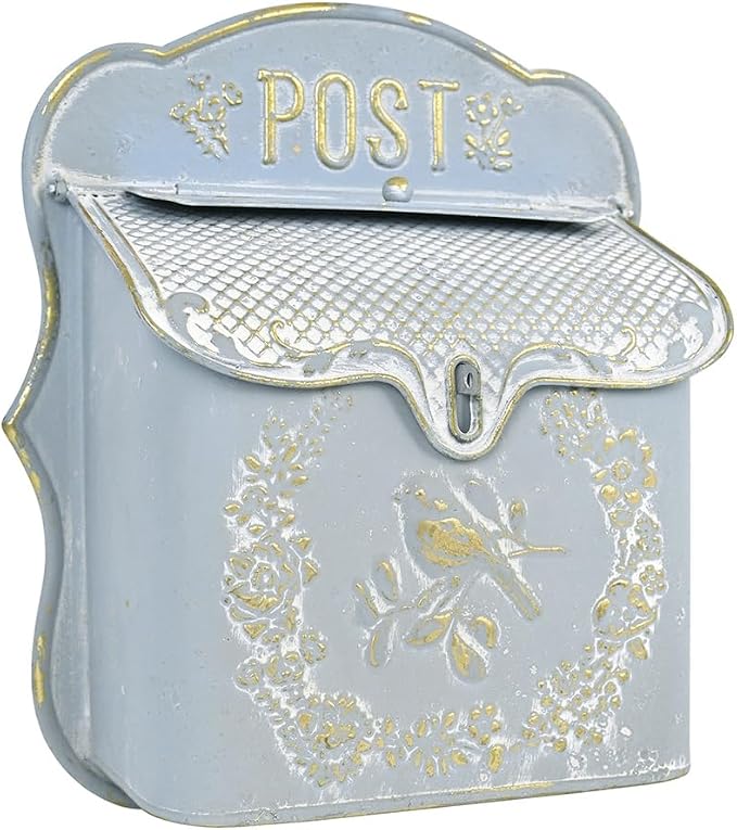 Wall Mount Mailboxes for Outside Vintage Mail Boxes for House Outside Metal Door Mailbox Drop Box Antique Style Nostalgic Charm Home Decorative, Blue