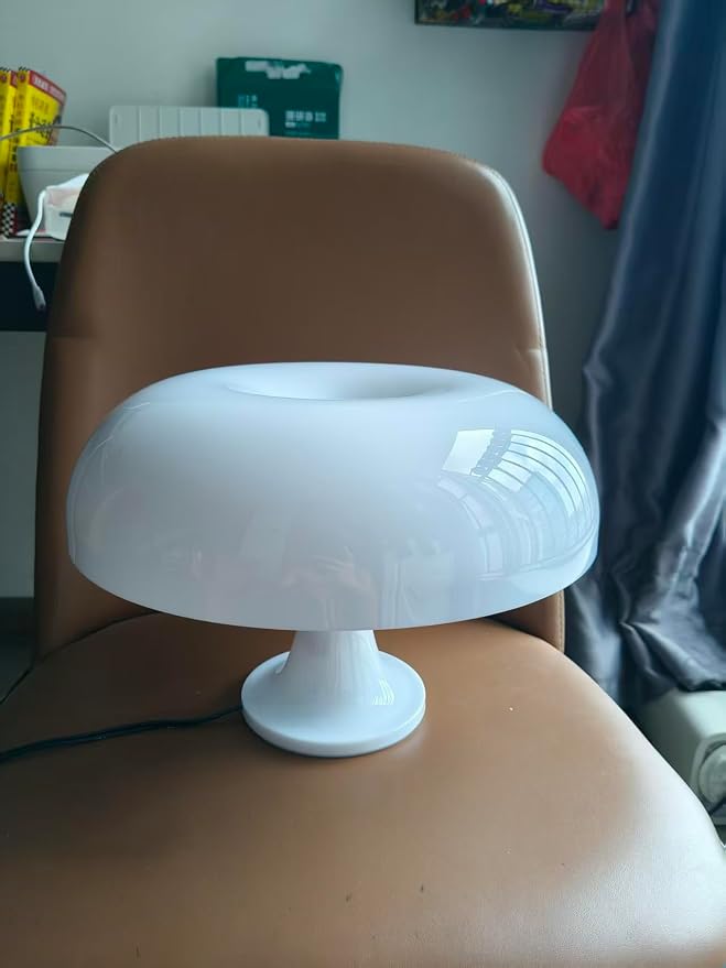 White Mushroom Lamp, Mid Century Modern Table Lamp for Bedroom, Minimalist Mushroom Decor Bedside Small Lamps, 2700K(Bulb Included, Plug Powered)