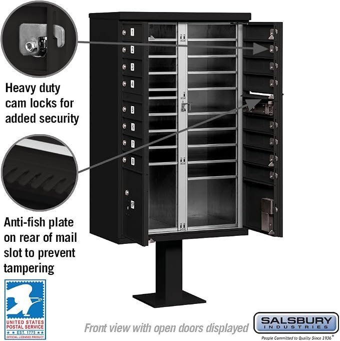 Salsbury Industries 3316BLK-U 16 A Size Doors, Type III Cluster Box Unit, Black, for use with The USPS Lock