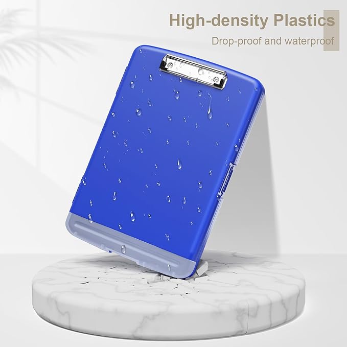 Piasoenc Clipboard with Storage, 8.5 x 11 Clip Board with Pen Holder, Blue | High Capacity, Heavy Duty Plastic Organization Box for A4 Legal Paper Folder, Folio & Side-Opening Nurses, Teachers, Student