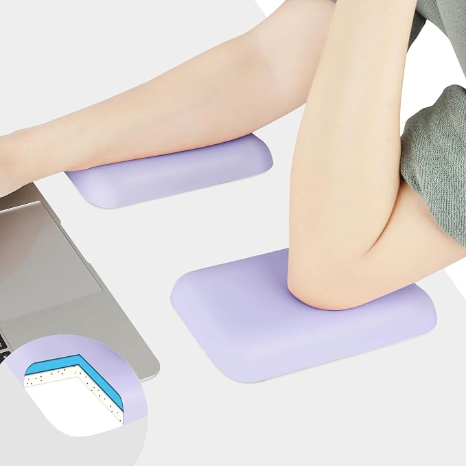 Leolee Elbow Rest Pads for Desk, Gel Ergonomic Wrist Rest Arm Rest Pads | Upgraded, Memory Foam, Non-Slip Base, Cushion Support Relieve Elbow and Wrist Pain for Computer, Office, 2 Packs, Purple